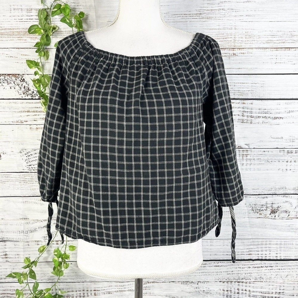 Madewell Blouse Top size Small Black White Plaid Western Casual Street Wear Slim